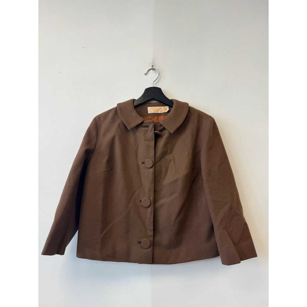 Vintage Pendleton Jacket Womens 12 Brown‎ Wool Peter Pan Collar Cropped 60s